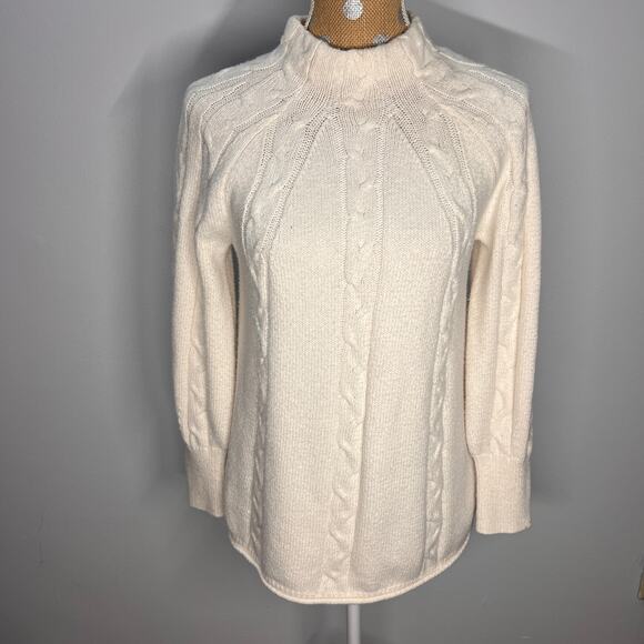 Soft Surroundings Ivory Nisette Sweater Cable Knit Mock Neck Sweater Sz PM - Picture 2 of 6